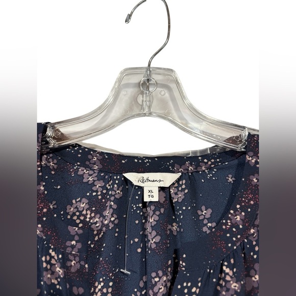 NWOT, Reitmans, Elegant Floral Long-Sleeve Tunic, XL, Navy, Purple, White - Picture 4 of 8